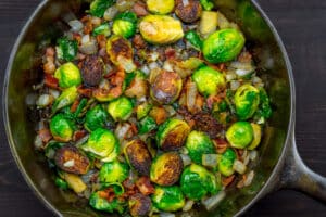 Cast Iron Skillet with Roasted Brussels Sprouts and Bacon