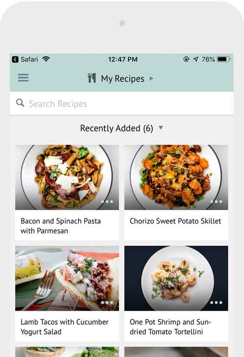 the mobile app Plan to Eat recipe book filled with personal recipes from around the web