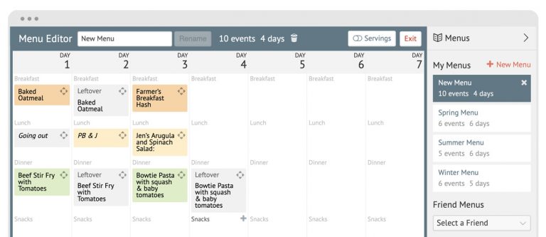 cropped screenshot of the Plan to Eat website meal planner