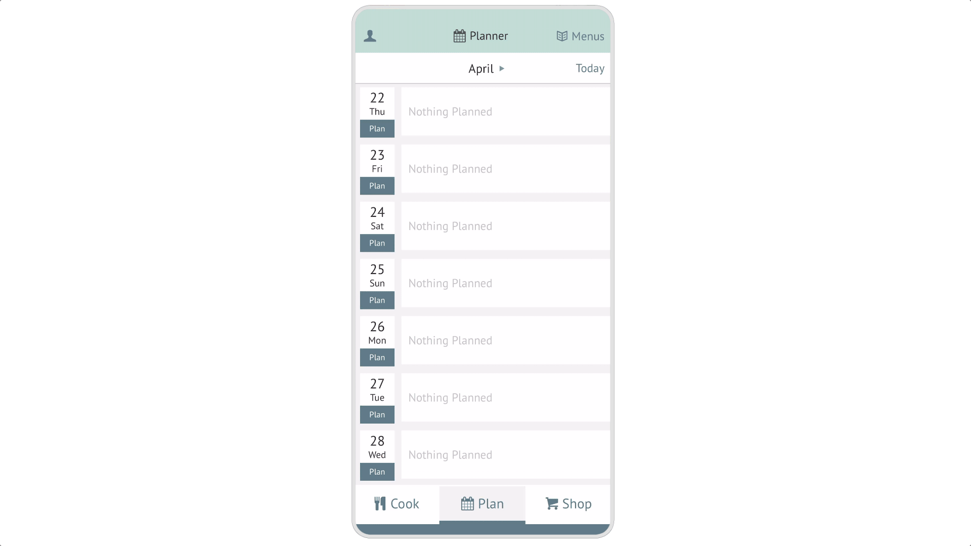Animated gif showing how to access the Plan to Eat Menus feature on the app