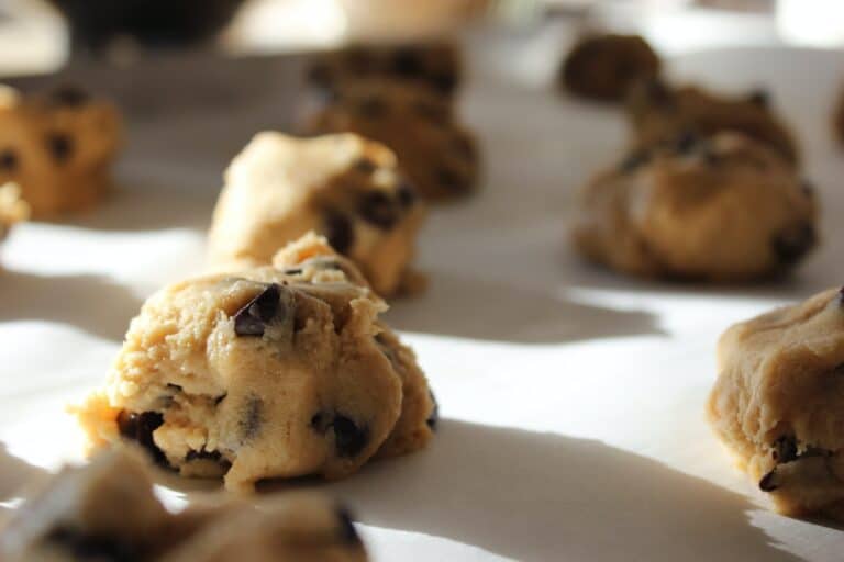 raw cookie dough on baking sheet