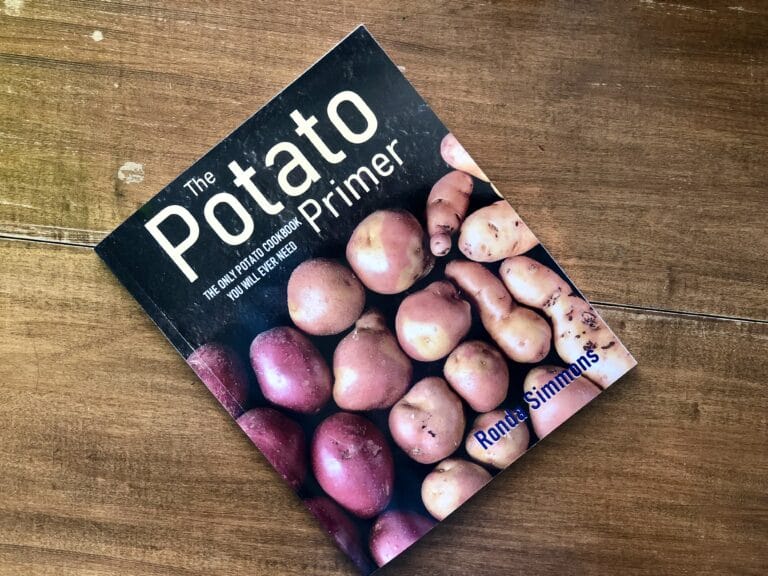 The Potato Primer cookbook on a dark wood background