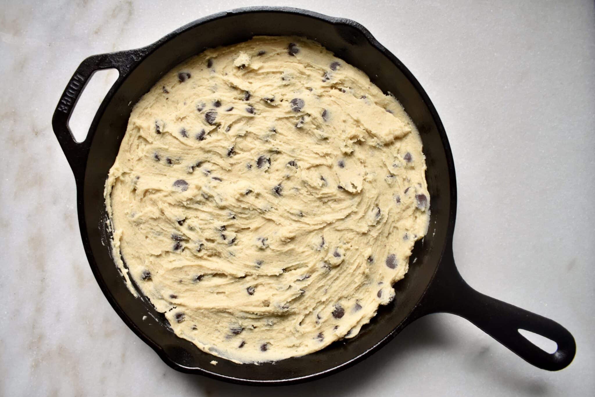 cookie dough in black skillet