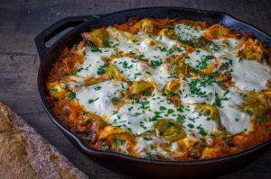 view of one pot tortellini burrata recipe