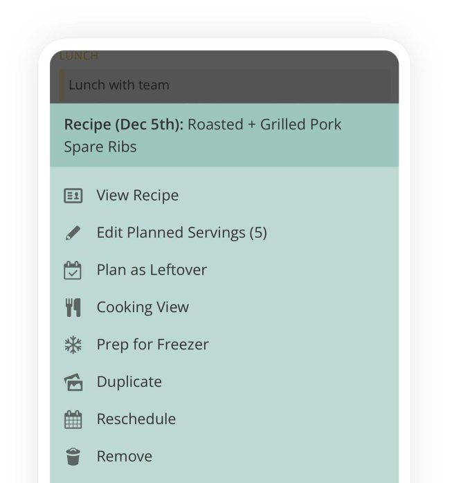 Plan to Eat App - Meal Planner Actions